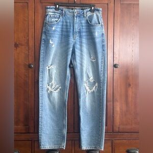 Cotton On - Men's Light Blue Distressed Relaxed Jeans - Size 32 / (women's XL)